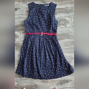 Suzy Shier Navy Midi Dress with Red Belt